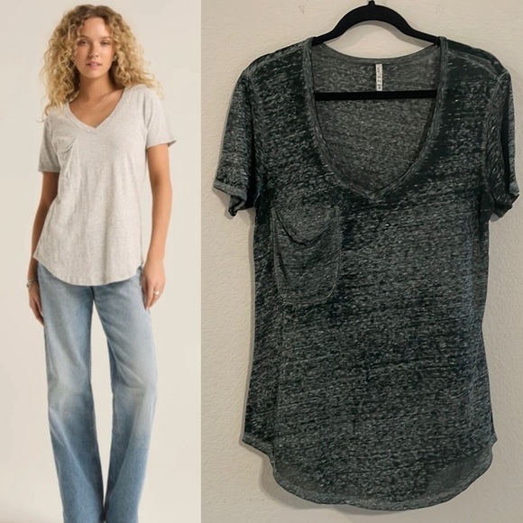 Z Supply Women T-Shirt Medium Green Grey Cotton Burnout Lightweight Coastal - Picture 1 of 17